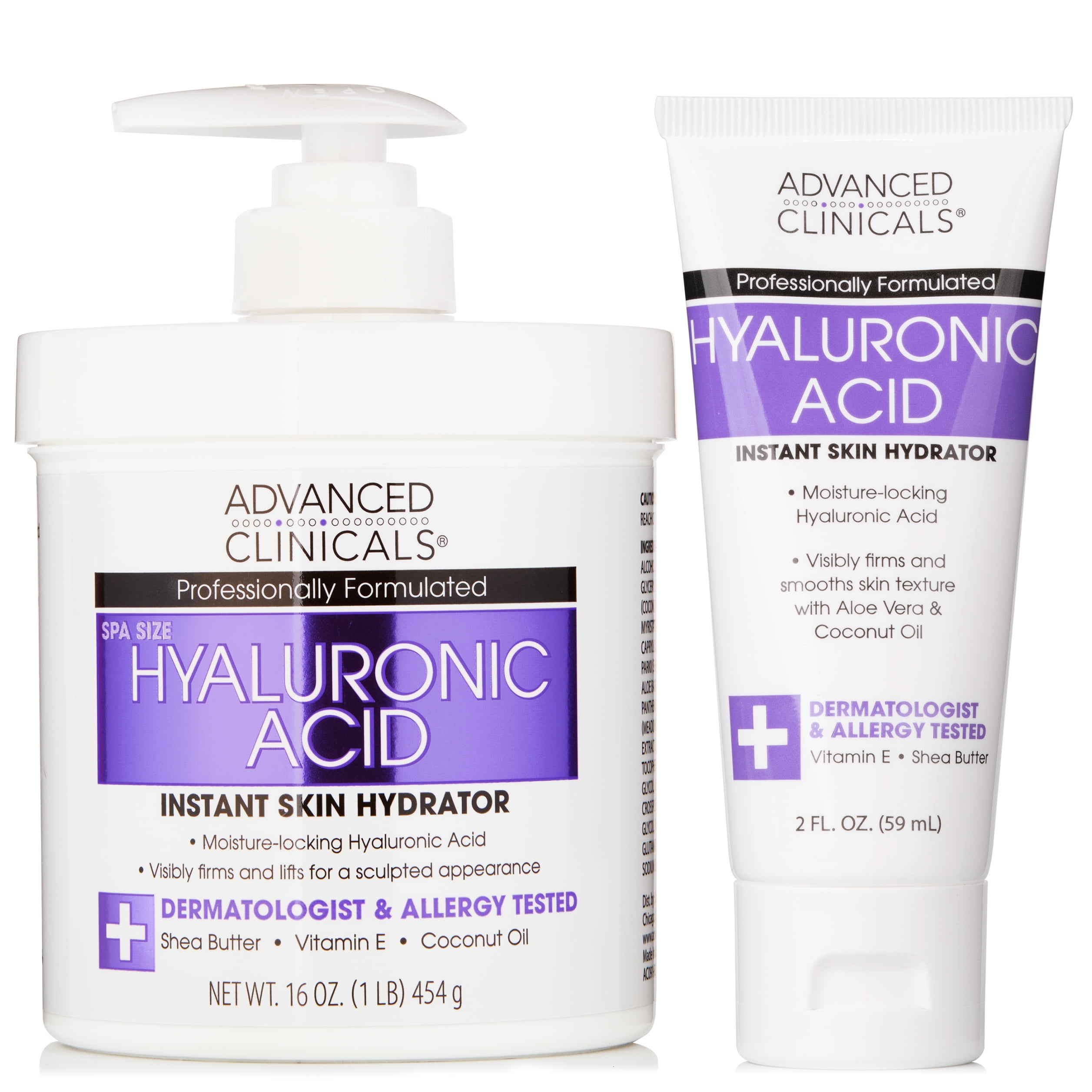 Advanced Clinicals Hyaluronic Acid Body Lotion for Hydration and Dry Skin with Travel Size Cream