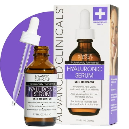 Advanced Clinicals Hyaluronic Acid Face Serum for Hydrating Dry Skin. 1.75 fl oz