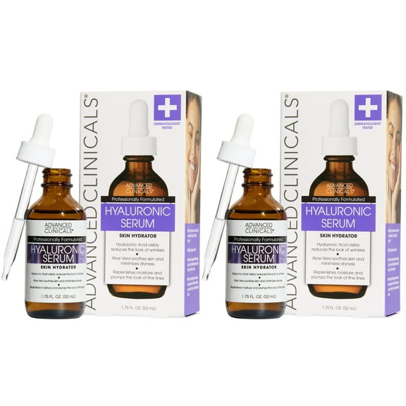 Advanced Clinicals Hyaluronic Acid Face Serum for Hydrating Dry Skin. Two 1.75 fl oz