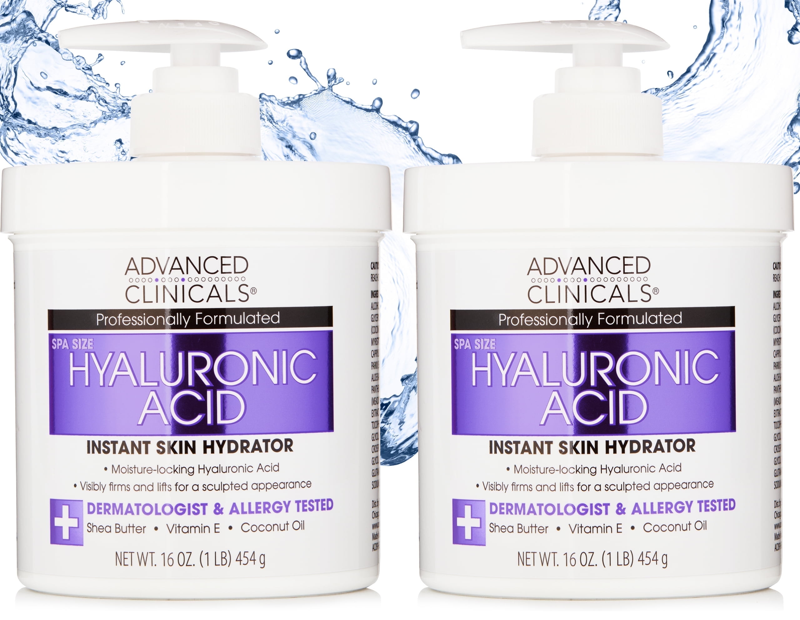 Advanced Clinicals Hyaluronic Acid Body & Face Cream Set of Two 16 fl oz