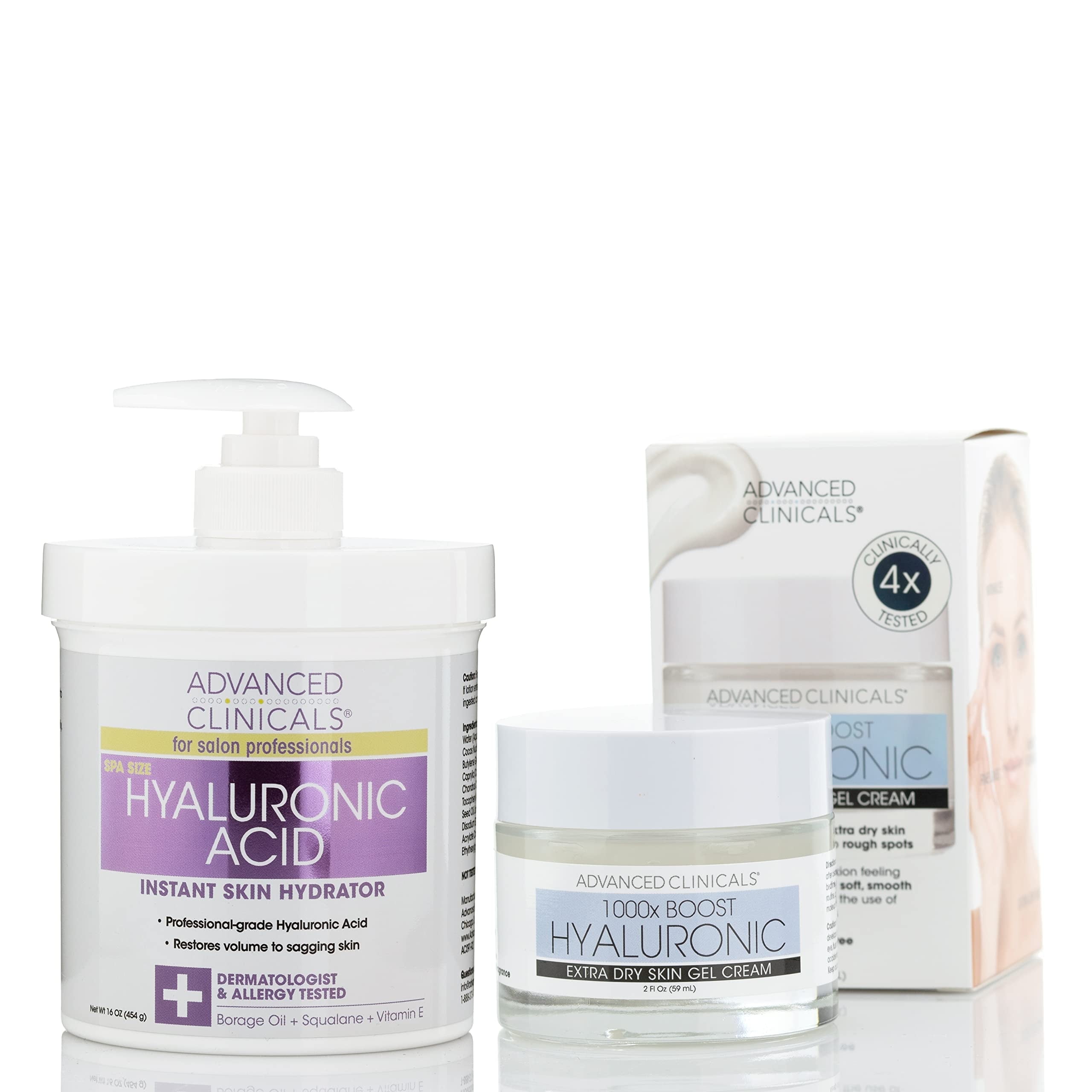 Advanced Clinicals Hydrating Hyaluronic Acid Face Gel Cream & Body Lotion Set of Two