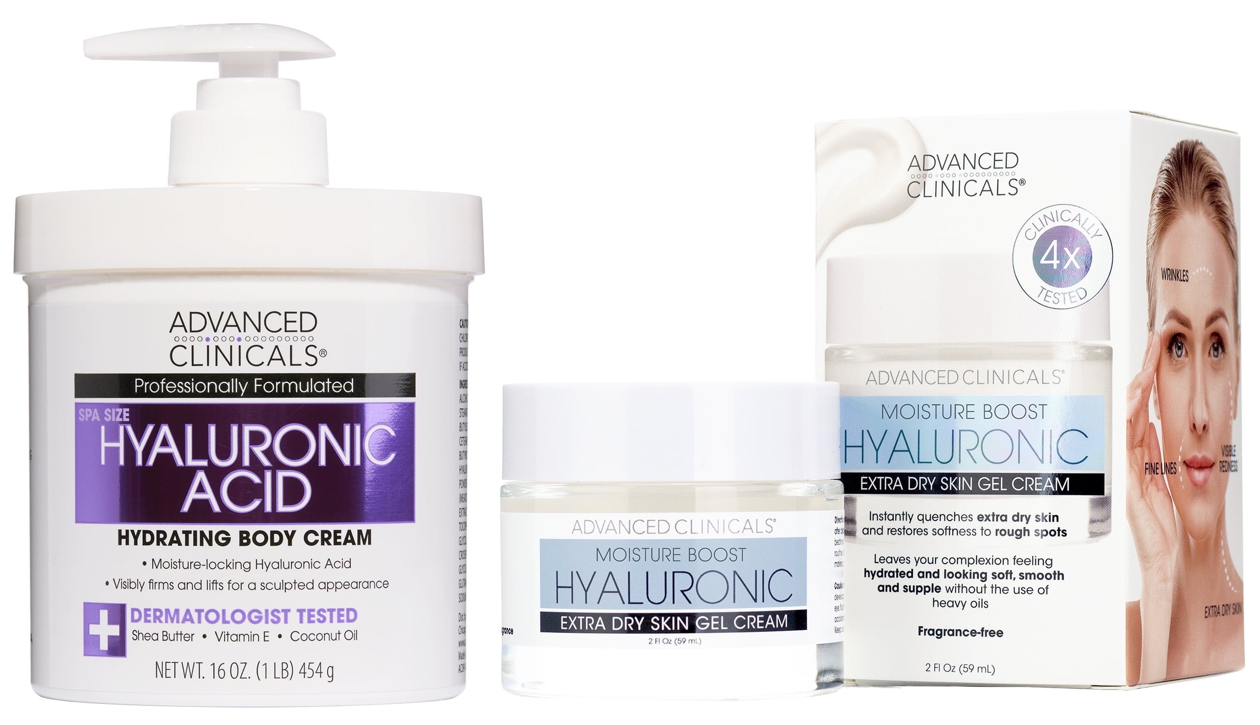 Advanced Clinicals Hydrating Hyaluronic Acid Face Gel Cream & Body Lotion Bundle Set of Two