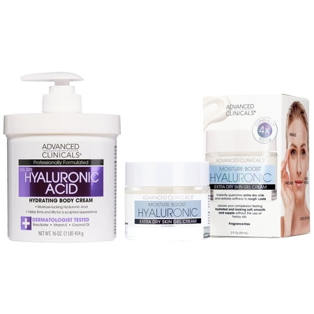 Advanced Clinicals Hydrating Hyaluronic Acid Face Gel Cream & Body Lotion Bundle Set of Two