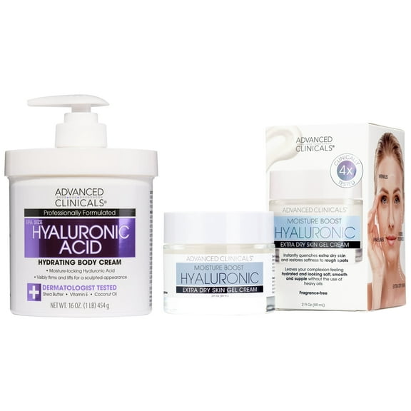 Advanced Clinicals Hydrating Hyaluronic Acid Face Gel Cream & Body Lotion Bundle Set of Two
