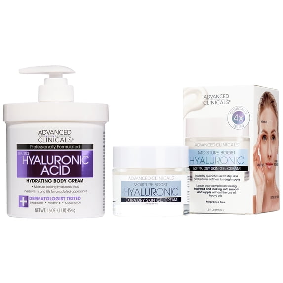 Advanced Clinicals Hydrating Hyaluronic Acid Face Gel Cream and Body Lotion 2 Piece Set Off-White