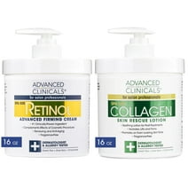 Advanced Clinicals Moisturizing Collagen Body Lotion and Anti Aging Firming Retinol Body Cream Set. Two 16 fl oz