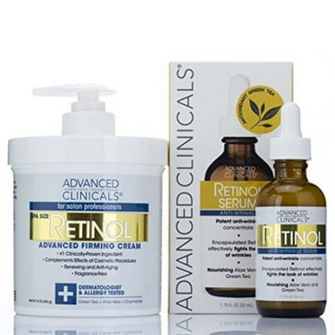 Advanced Clinicals Retinol Skin Care Set - Value Set of Anti Aging Body Cream and Face Serum