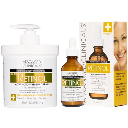 Advanced Clinicals Retinol Skin Care Set - Value Set of Anti Aging Body Cream and Face Serum