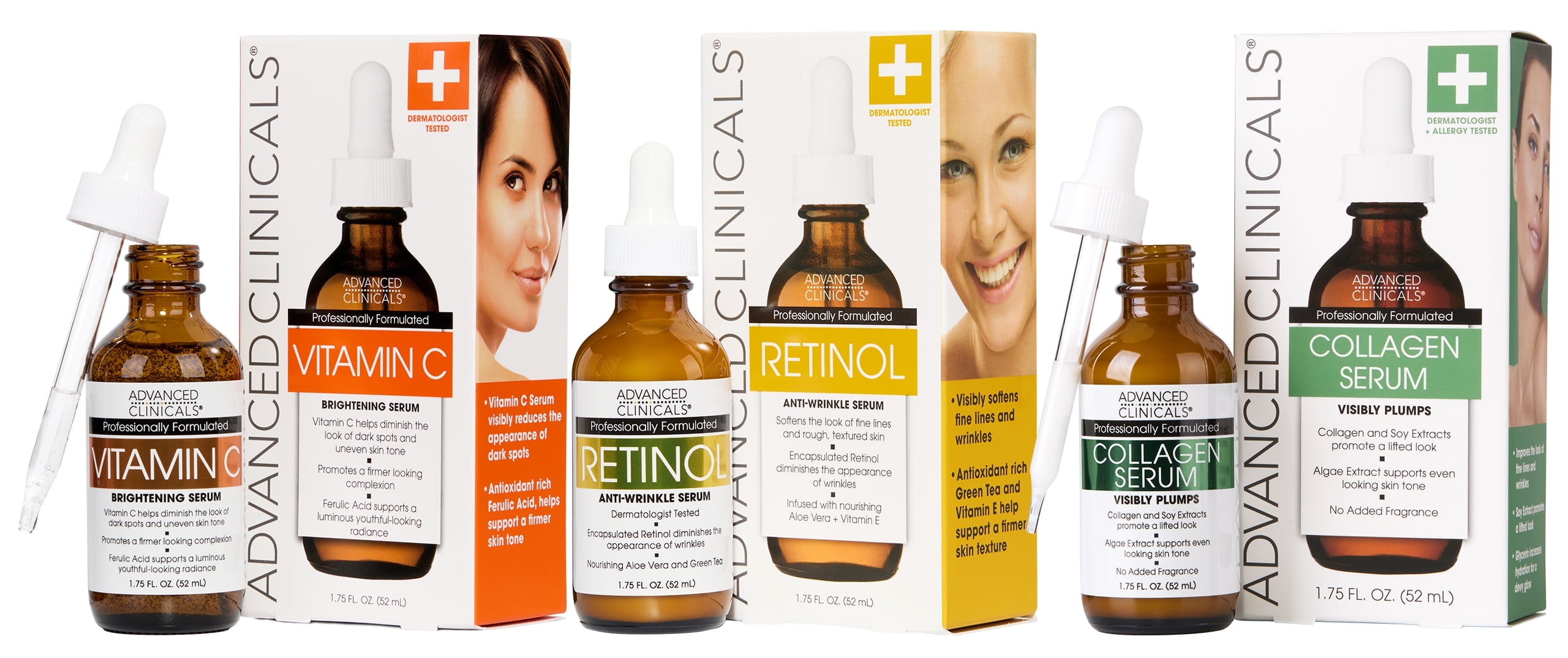 Advanced Clinicals Face Serum Set with Retinol + Collagen + Vitamin C Facial Serums Set