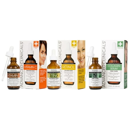 Advanced Clinicals Face Serum Set with Retinol + Collagen + Vitamin C Facial Serums Set