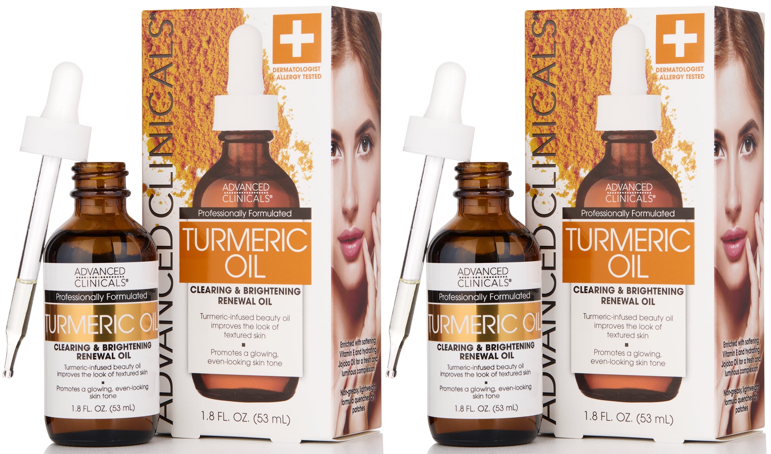 Advanced Clinicals Turmeric Oil Face Serum for Dry Skin & Redness Set of Two 1.8 fl oz
