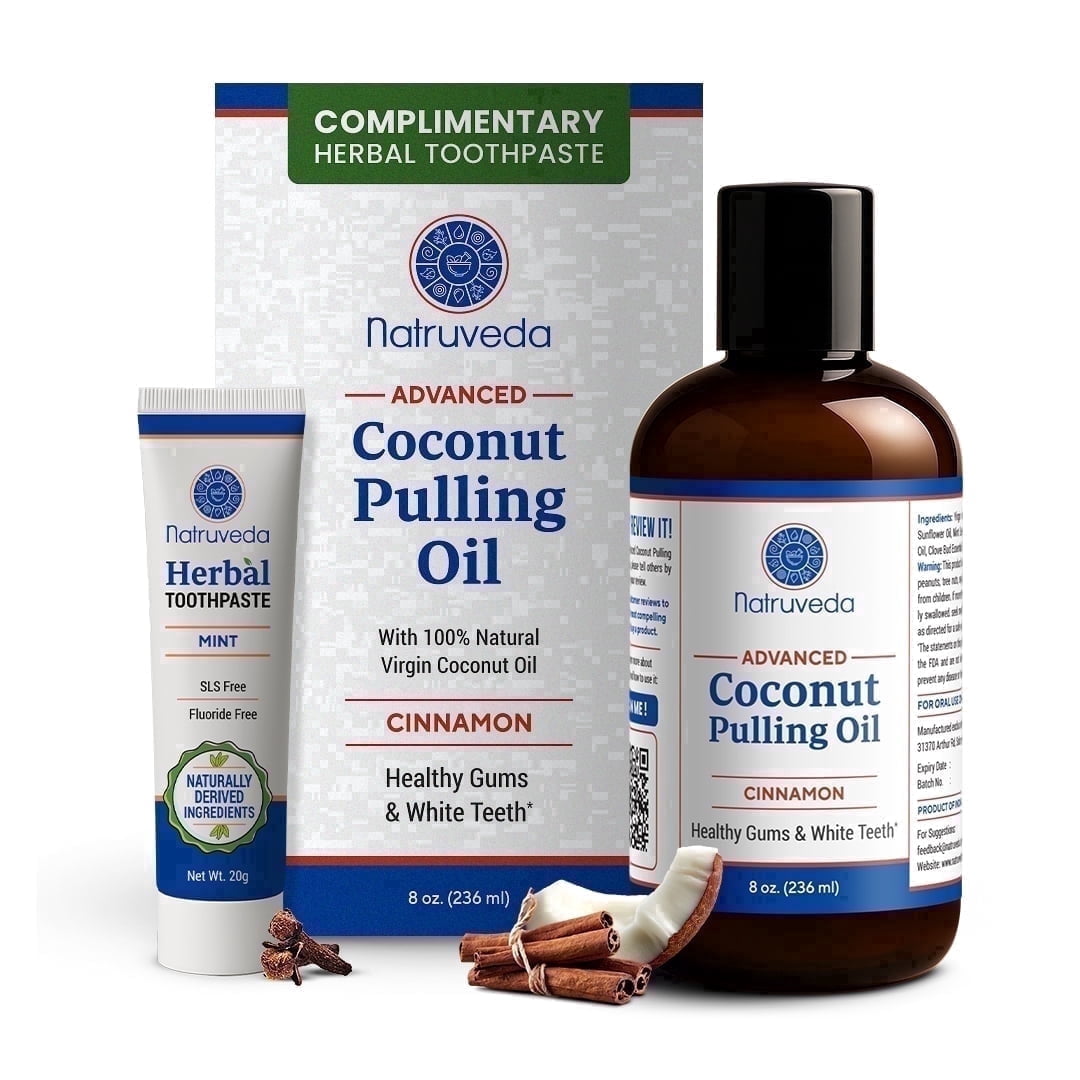 Natruveda Cinnamon Coconut Pulling Oil, Advanced Ayurvedic Oil Pulling ...