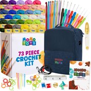 MOMOTOYS 63-Piece Crochet Kit for Beginners and Kids with Instruction Book and Blue Organizer Bag