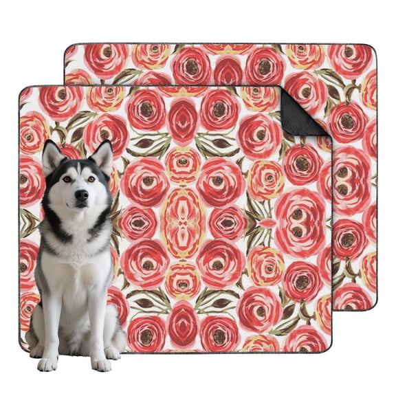Advanced Fabric Technology Washable Dog Pads, 2-Pack Flower Training Mats with Special Weave Construction for Rapid Liquid Absorption