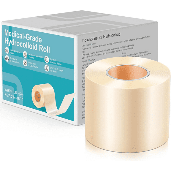 Advanced Fast Healing Hydrocolloid Gel Bandages, Hydrocolloid Dressing Roll for Wound Care Bedsore, Burn, Blister, Acne Care, Ultra Absorbent, Waterproof, DIY Siz (2in*4.8ft)