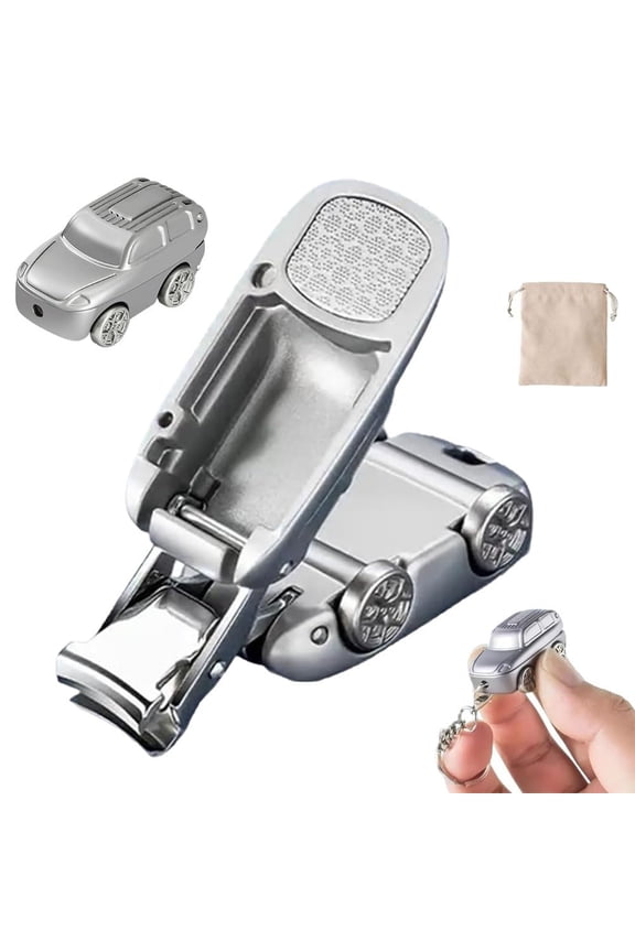 Advanced Foldable Car-Shaped Nail Clipper, Magnetic Splash-Proof Stainless Steel Fingernail & Toenail Trimmer, Portable Grooming Tool Keychain Accessory for Travel, Thick & Hard Nails(Gray)