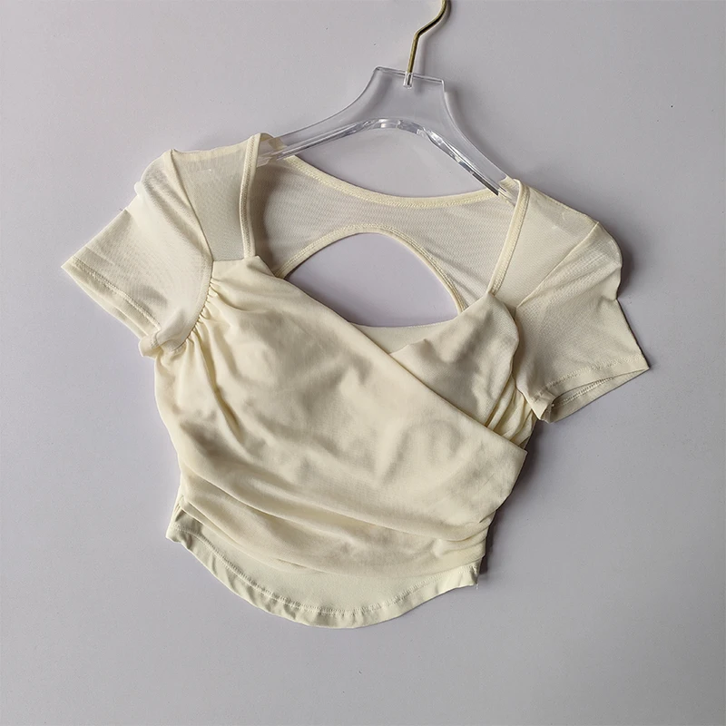 Advanced French Mesh Yoga Clothes Women's Tops Pilates ShortSleeved