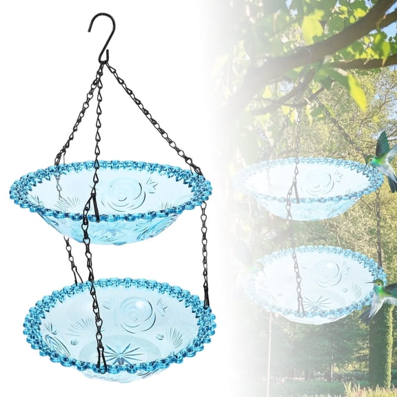 Advanced Glass Bird Bath Tub Suitable For Hanging Double Layer Garden Decoration In Courtyards And Outdoors Crow Feeder Small Feeders Squirrel Feeder for outside Suet Cage Feeder Long Cage Flight
