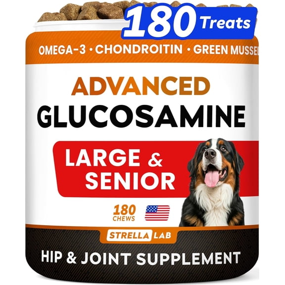 Advanced Glucosamine Chondroitin Joint Supplement for Dogs - Hip & Joint Pain Relief Pills - Green Lipped Mussel & Collagen - Large & Small Breed - Senior Dogs Joint Health - Bacon Flavor - 180ct