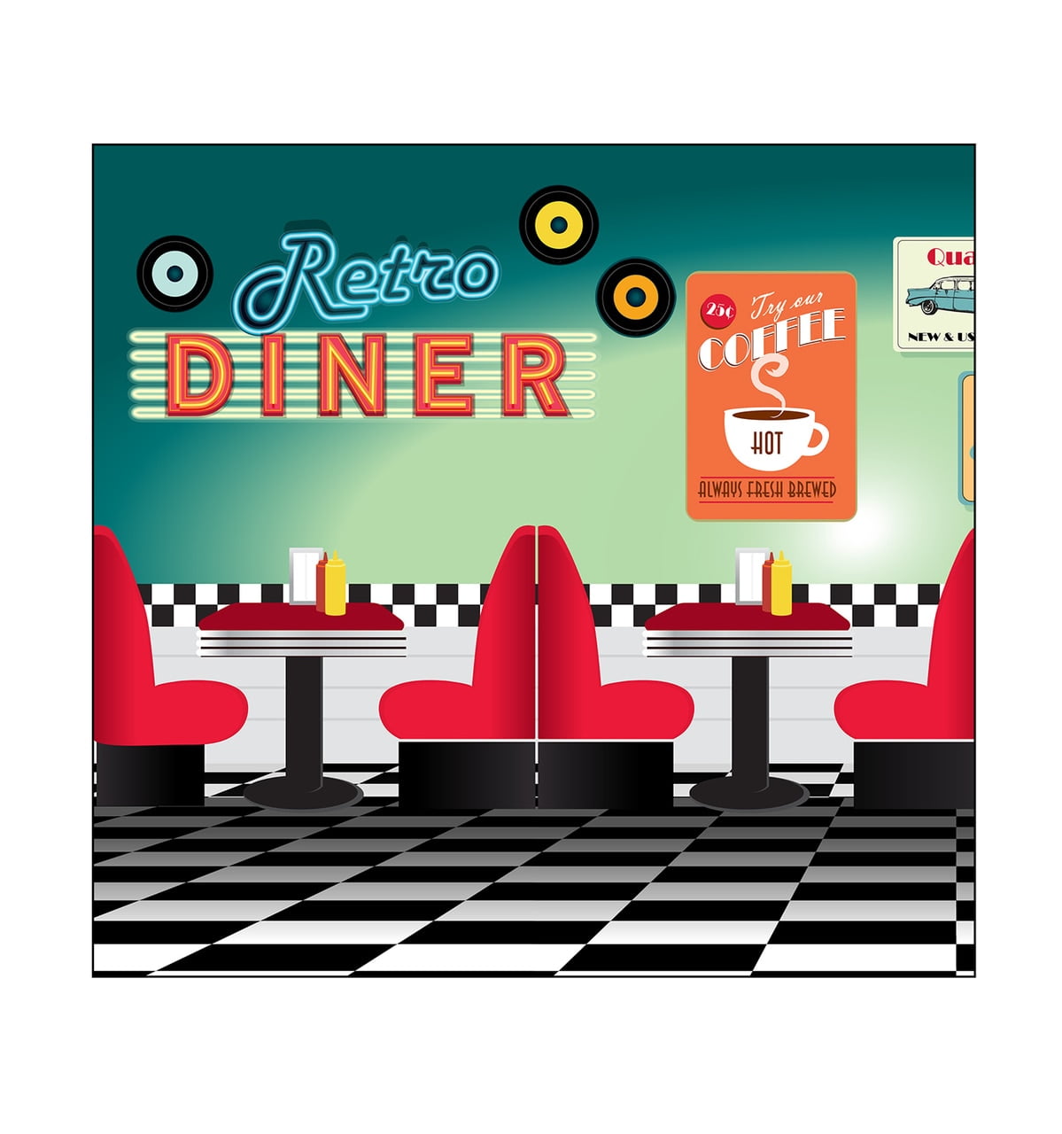 84'' Retro Diner Double Wide Cardboard Cutout