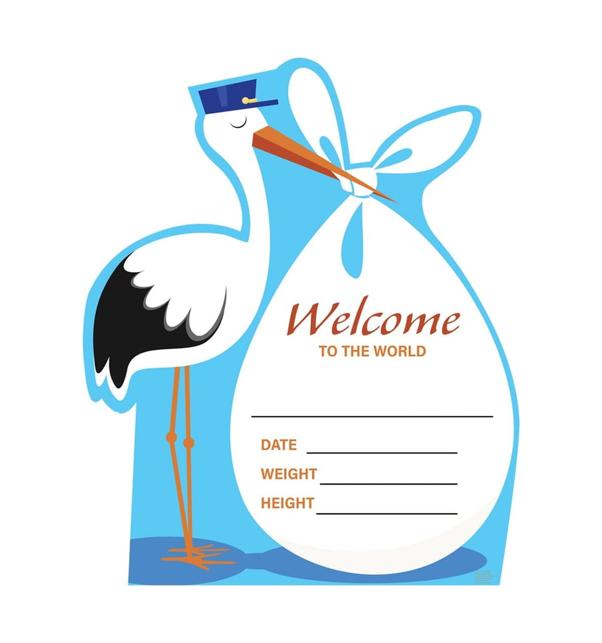 Blue 47'' Stork Baby Announcement Cardboard Standee