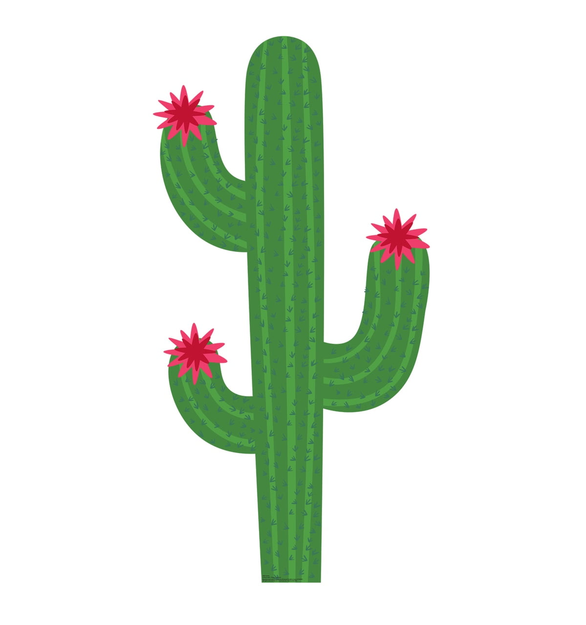 Life-Size Green Cactus Cardboard Cutout with Red Flowers