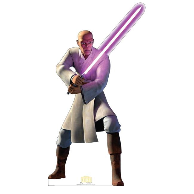 Life-Size Mace Windu Cardboard Cutout with Purple Lightsaber