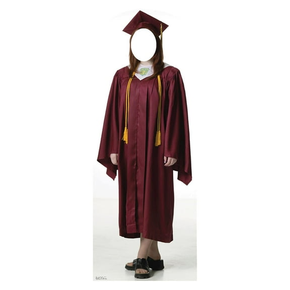 Female Graduate Red Cap & Gown Standin