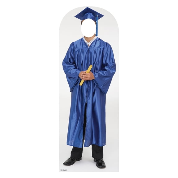 Male Graduate Blue Cap & Gown Standin