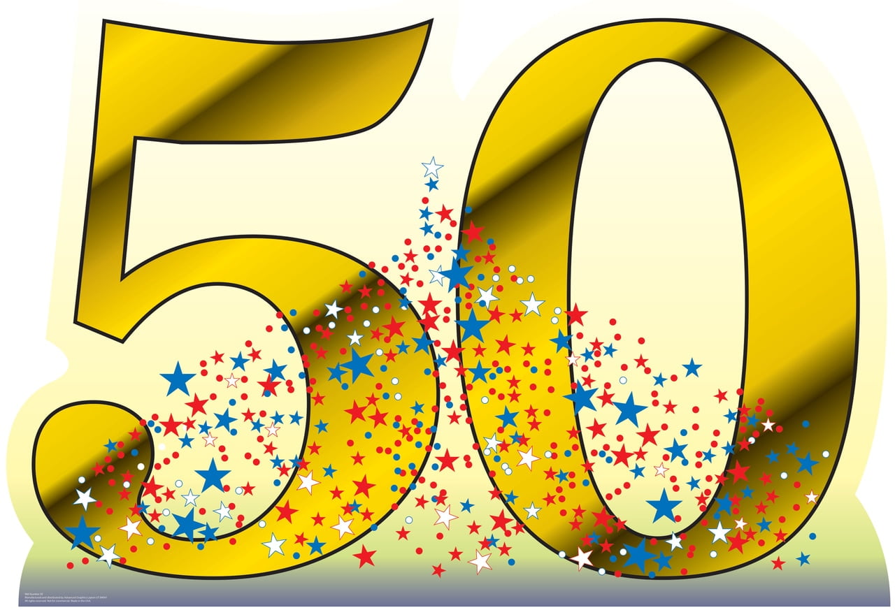 Golden Number 50 Cardboard Standup with Star Confetti