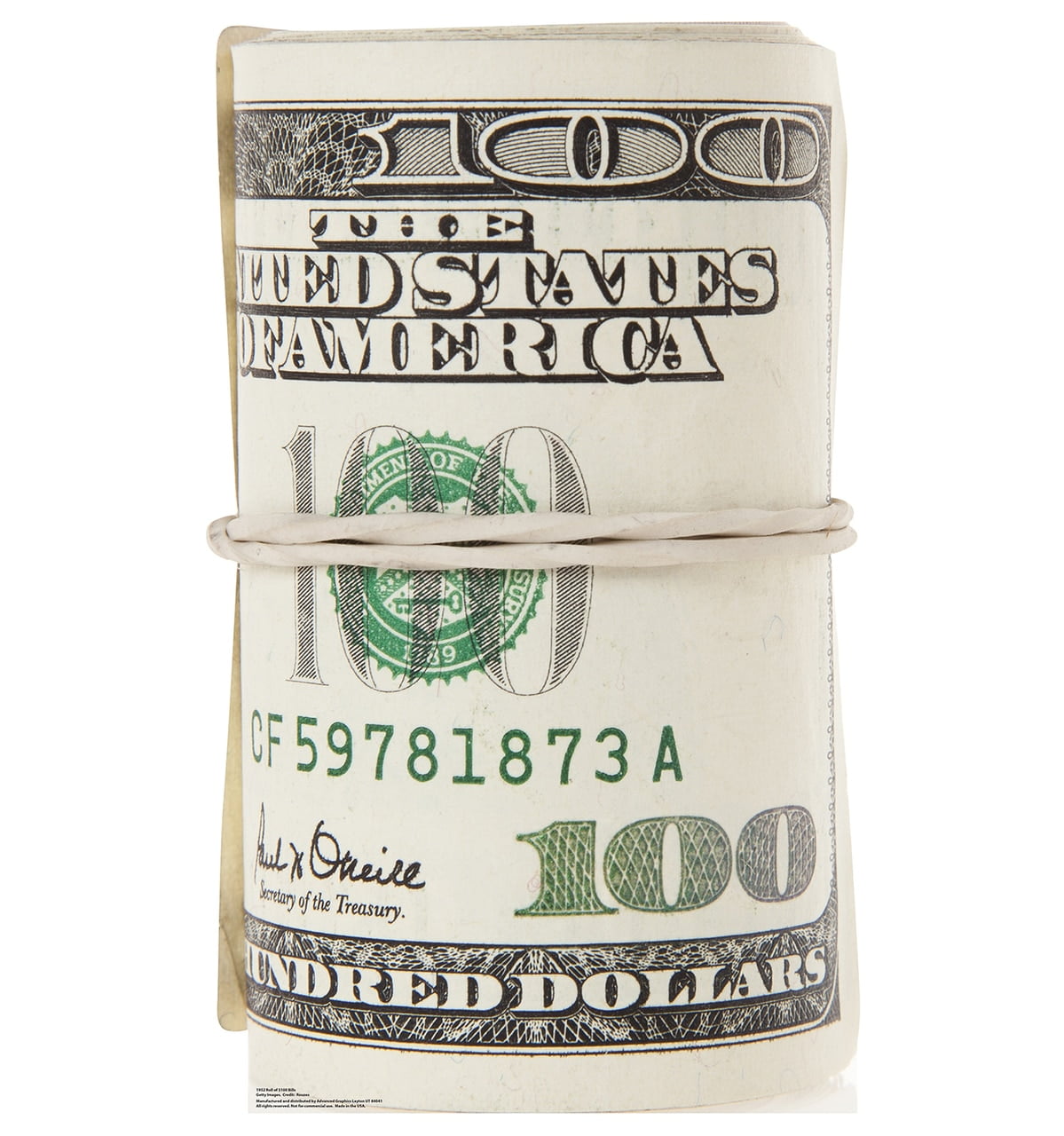 45'' Life-Size Roll of $100 Bills Cardboard Standup