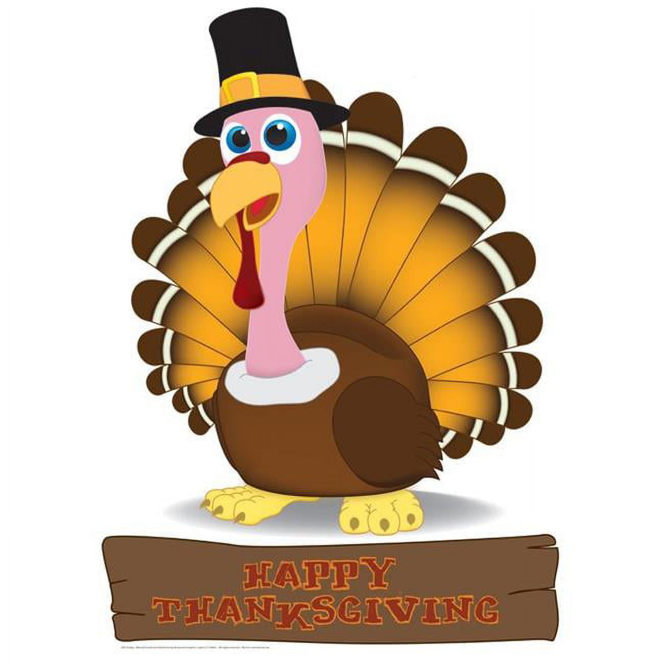 Life-Size Brown Turkey Cardboard Stand-Up with Pilgrim Hat