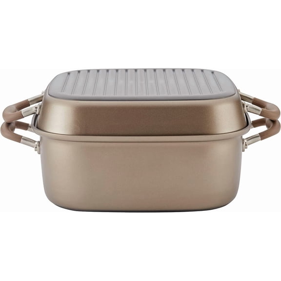 Advanced Hard Anodized Nonstick Grill Pan / Griddle and Roaster - 11 Inch, Brown