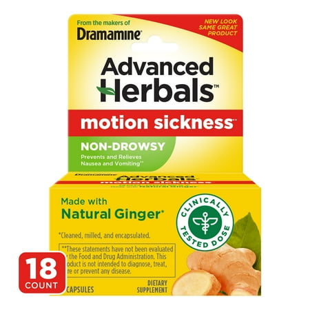 Advanced Herbals by Dramamine, Non-Drowsy Motion Sickness Relief, with Natural Ginger, 18 Count