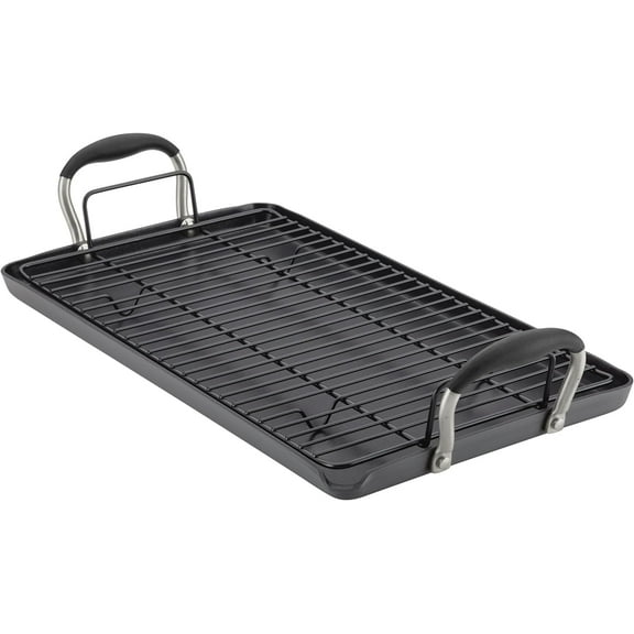 Advanced Home Hard Anodized Nonstick Double Burner Griddle, 10 Inch x 18 Inch, Onyx