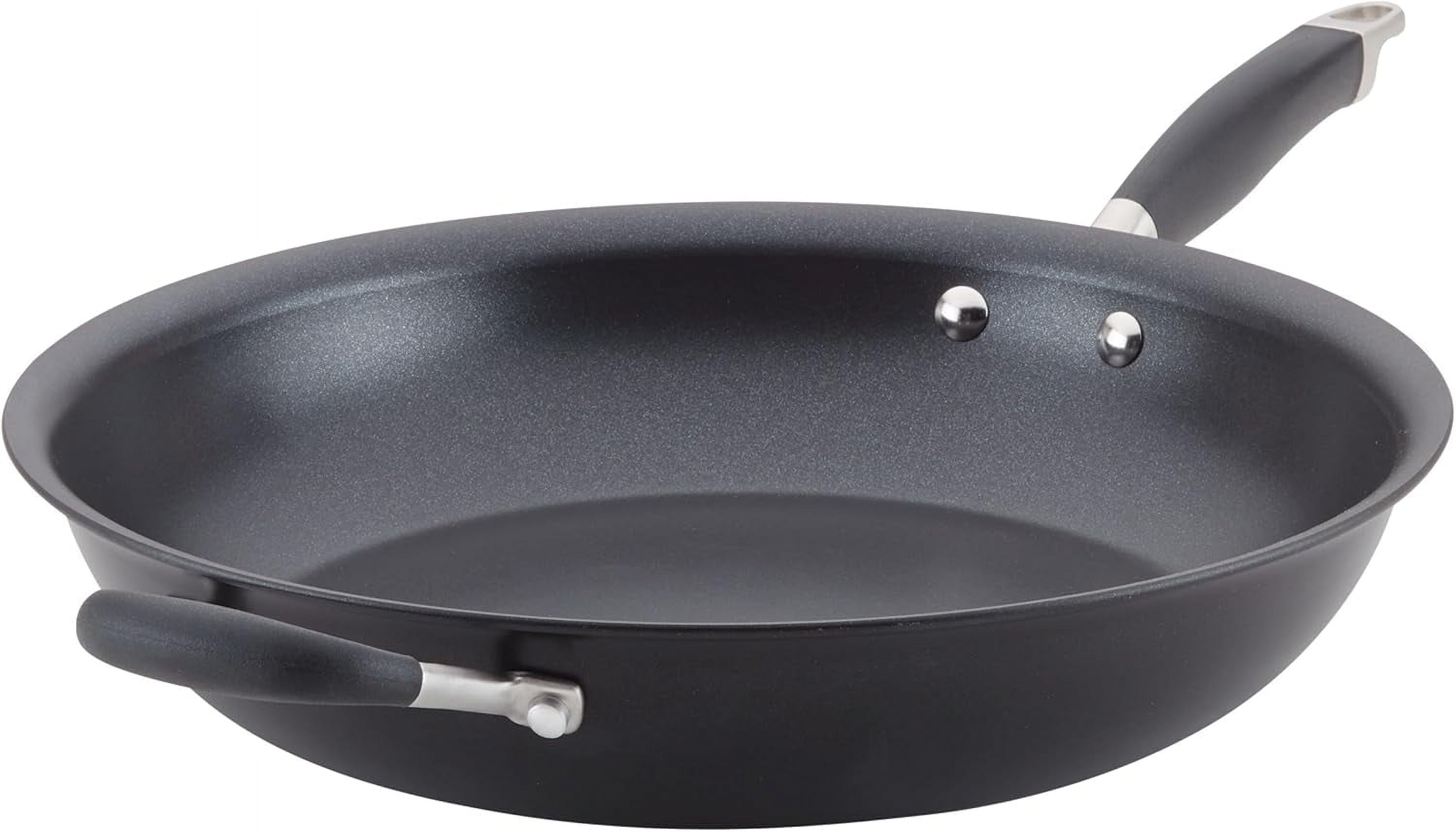 14.5-Inch Black Aluminum Nonstick Frying Pan with Helper Handle