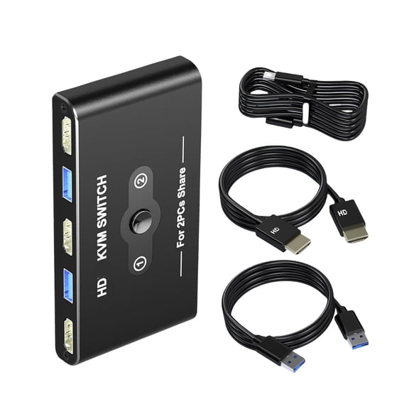 Advanced KVM Switcher 4K60Hz HDTV-compatible for 2 Sharing 1 Screen and Multiple USB3.0 Devices