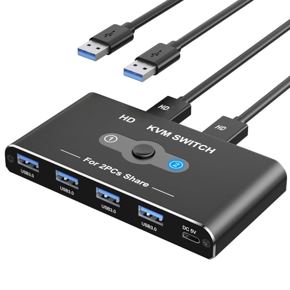 Advanced KVM Switcher for Two PC with 4k60hz HDTV compatible 4xUSB3.0 Port