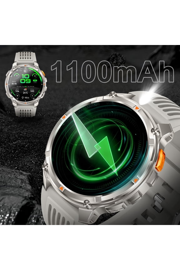 Advanced Men's Smartwatch: 1100mAh Battery (60-Day Standby), Compass, Wireless Calling, Message Notifications, 24/7 Health Monitoring, IP Rating, Extended Use