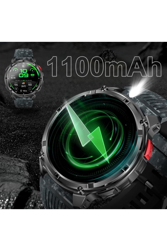 Advanced Men's Smartwatch: 1100mAh Battery (60-Day Standby), Compass, Wireless Calling, Message Notifications, 24/7 Health Monitoring, IP Rating, Extended Use