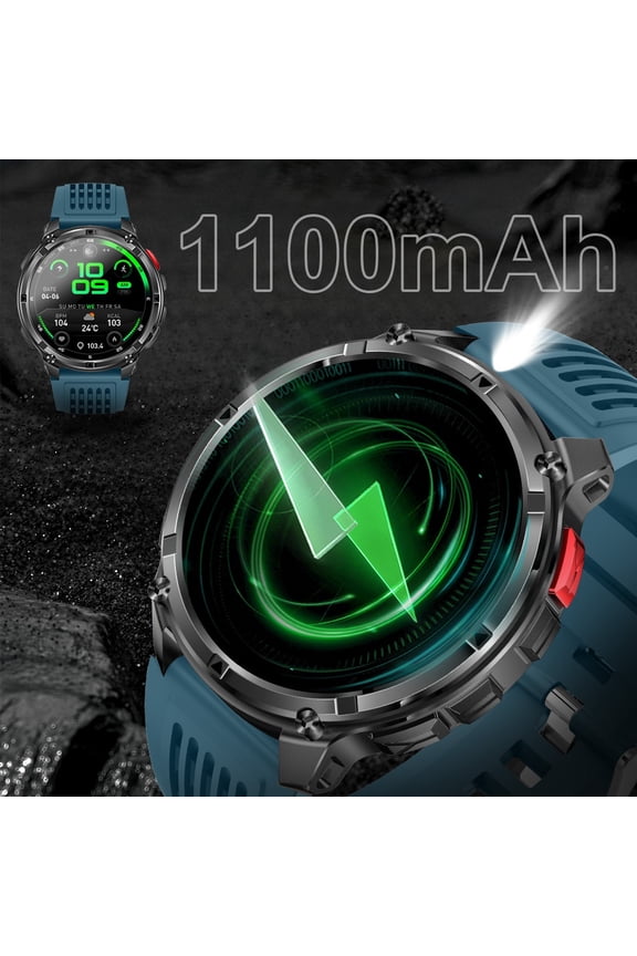 Smartwatch, 1100mAh Battery, 60 Days Standby, Compass, Wireless Call, Message Alert, 24H Health Monitoring