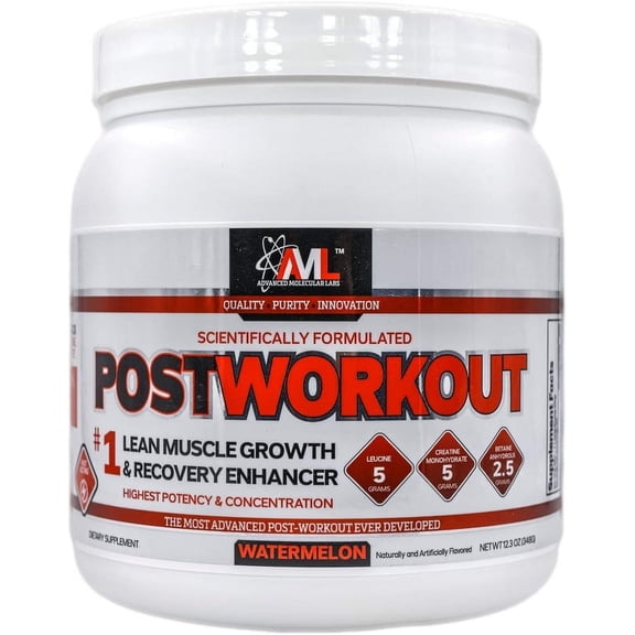 Advanced Molecular Labs - Postworkout Powder, Lean Muscle Growth, Recovery Enhancer, Muscle Building Post Workout Recovery Drink for Women and Men, Watermelon, 12.3 oz