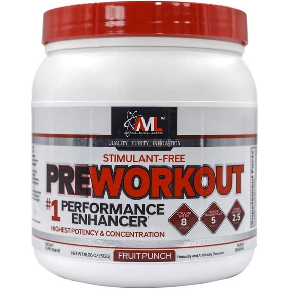 Advanced Molecular Labs - Stimulant-Free Pre Workout Powder, Increase Drive & Enhance Performance, Fruit Punch, 18.06 oz