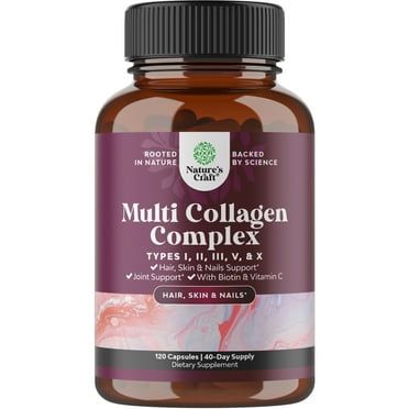 Advanced Multi Collagen Peptides Pills 120ct - Biotin and Collagen Supplement with BioPerine and Hair Skin and Nails Vitamins for Women and Men - Multi Collagen Pills for Women with Types 1 2 3 5 & X