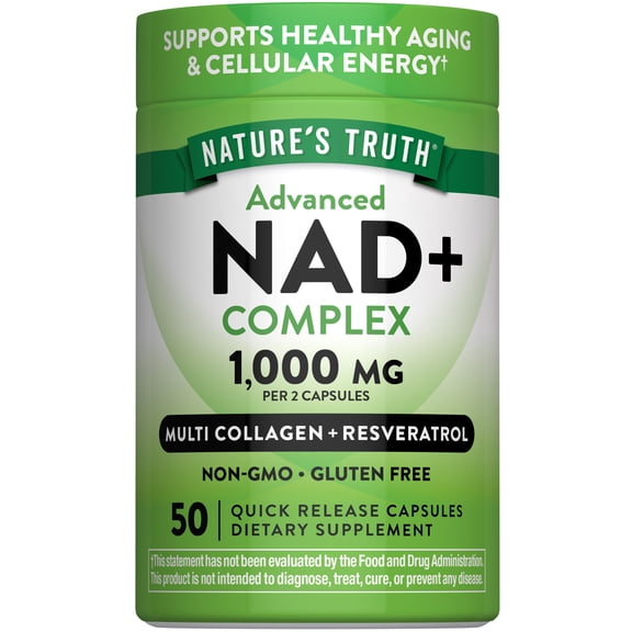 Advanced NAD+ Complex | 1,000 mg | 50 Capsules | With Collagen & Resveratrol | by Nature's Truth