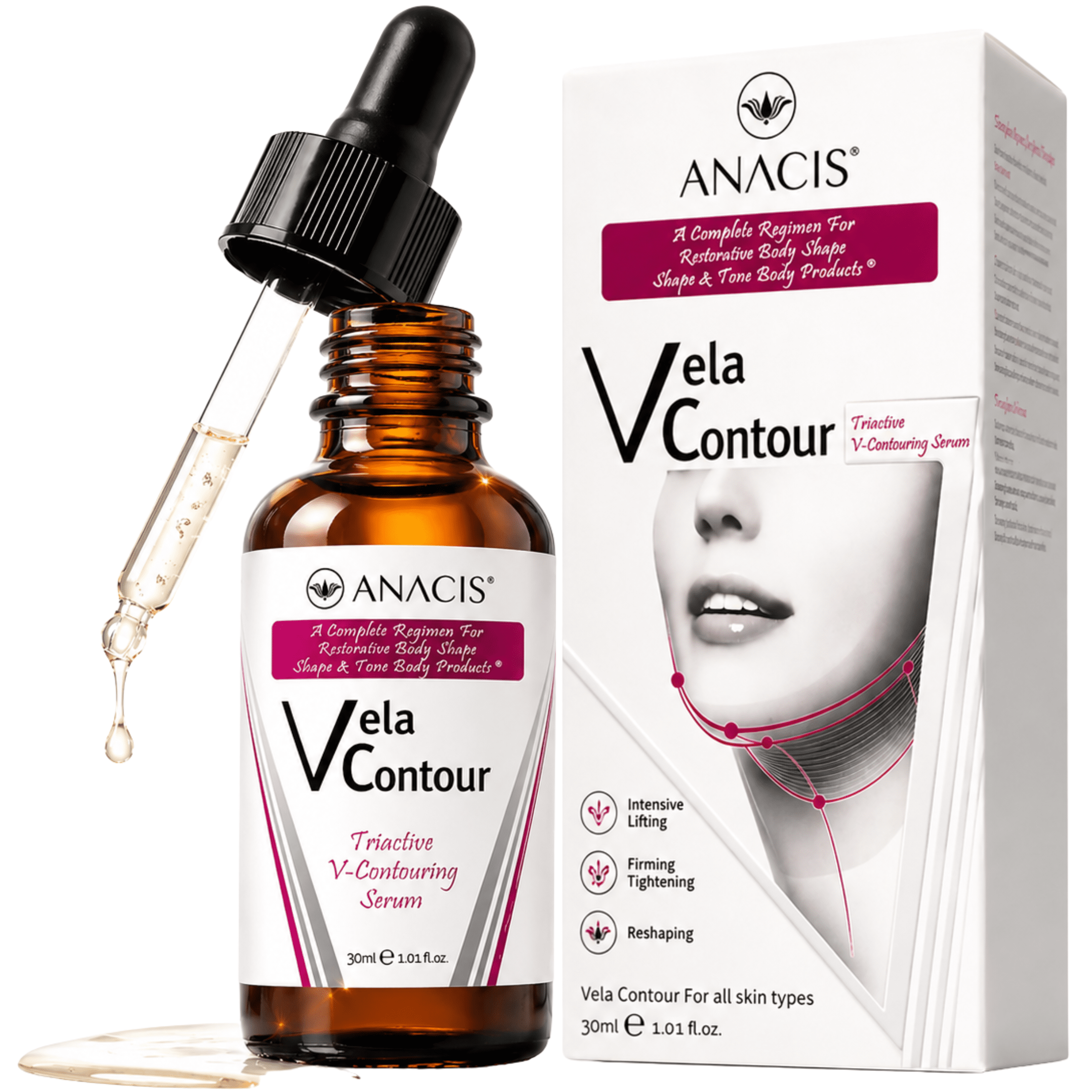 Korean Neck Firming Serum for Jawline & Décolleté – K-Beauty V-Line Sculpting Complex for Tech Neck Wrinkles and Sagging Skin –  Peptide Formula, 1 fl oz (30ml)