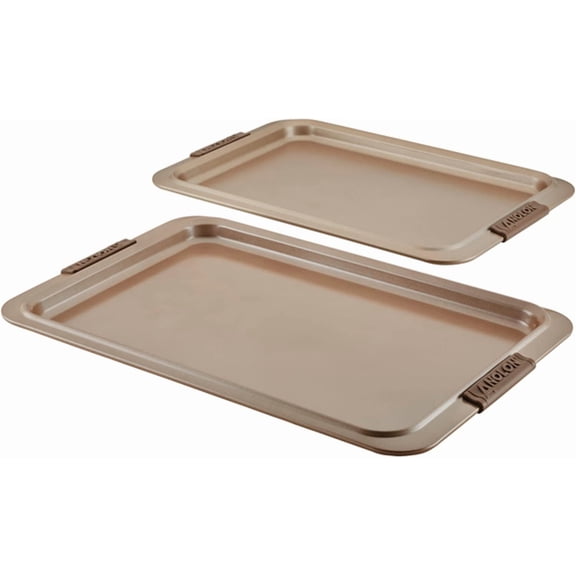 Advanced Nonstick Bakeware Cookie Pan Set/Baking Sheets with Silicone Grips, 2 Piece, Bronze