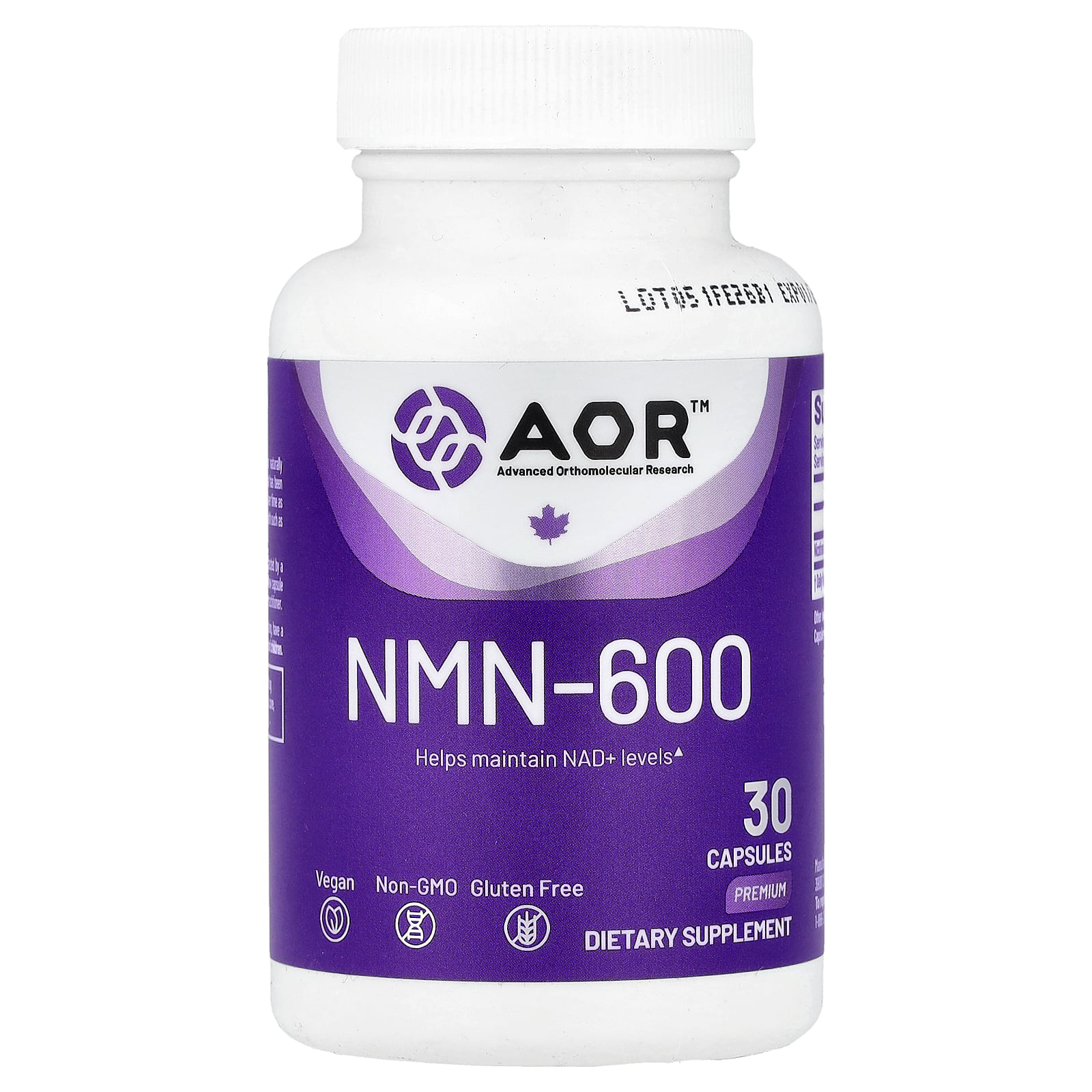 Advanced Orthomolecular Research AOR NMN-600, 30 Capsules (600 mg per Capsule)