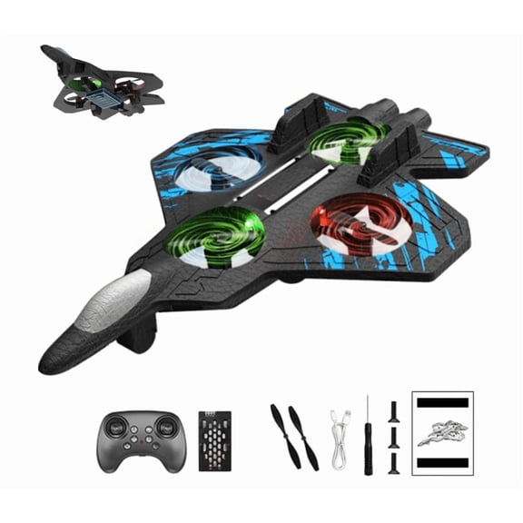 Advanced Rc Jet, Rc Stunt Fighter Jet Toy with 360° Flips & LED Lights, Christmas Remote Control Drone, Foam Remote Control Airplane Toy Gifts for Adults Sky Enthusiast (Blue|Dual Battery)