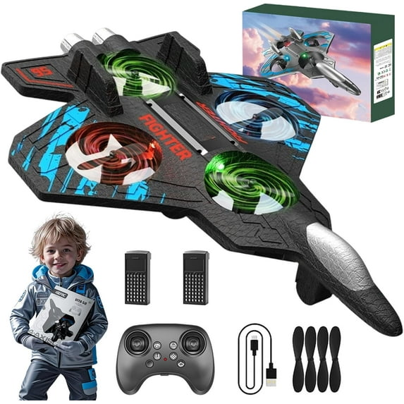 Advanced Rc Jet, Rc Stunt Fighter Jet Toy for Kids with 360° Flips & LED Lights, Christmas Remote Control Drone, Foam Remote Control Airplane, for Kids Adults Beginners Sky Enthusiast (Blue)